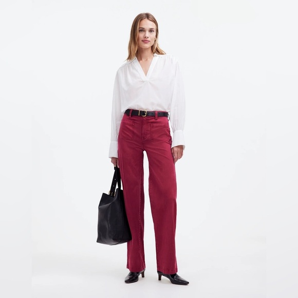 Madewell 
The Emmett Wide-Leg Full-Length Pant in Claret: Patch Pocket - Picture 2 of 10